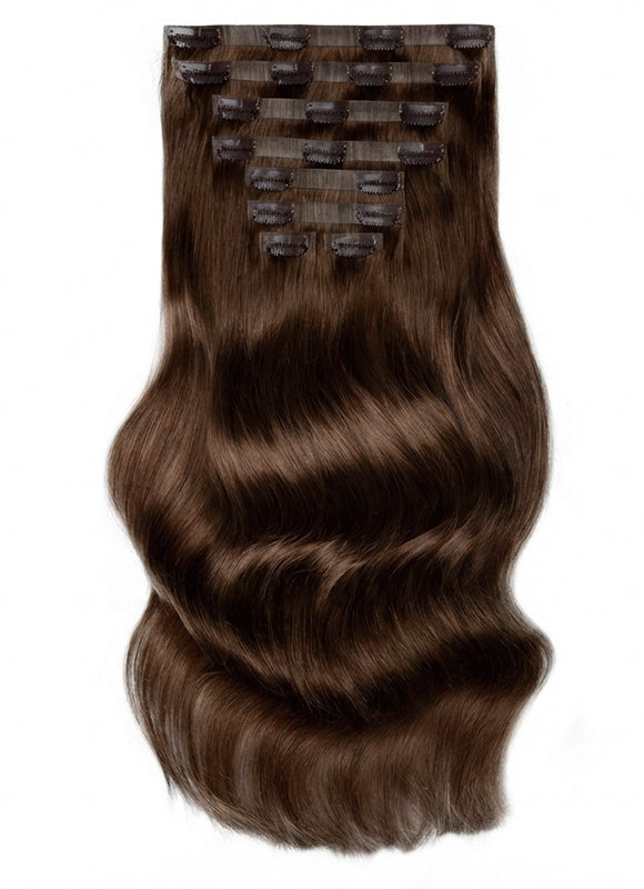 20-inch Long Seamless Clip-in Hair Extensions, Color 1C Mocha Brown