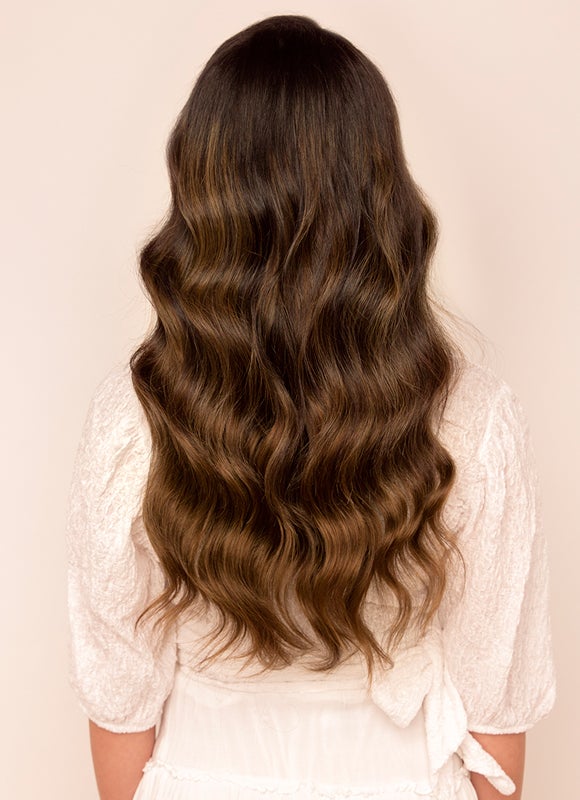 Extensions à clip sans couture de 20 pouces, balayage mocha et marron moyen