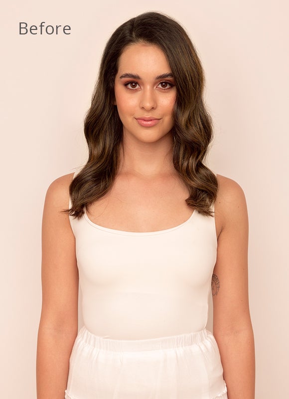 20 Inch Long, Seamless Clip-In Hair Extensions, Balayage in Mocha and Medium Brown